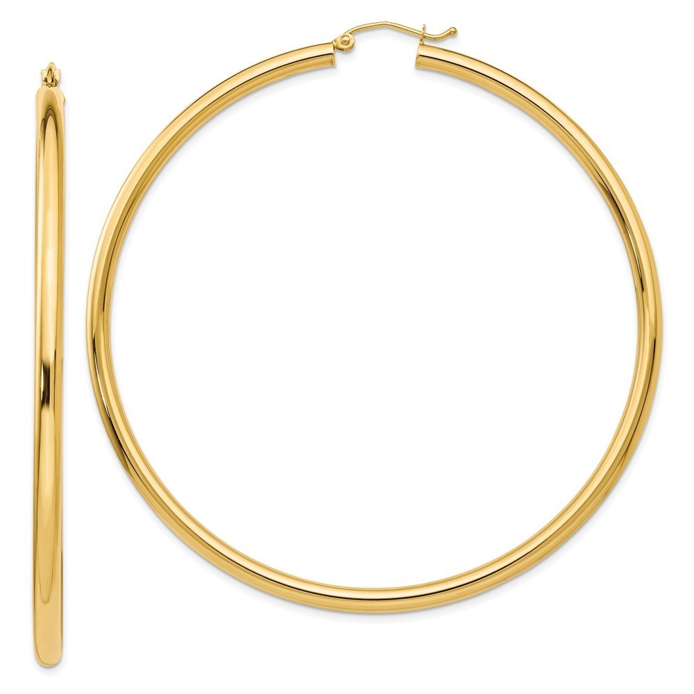 14k Yellow Gold Polished 3x70mm Round Tube Hoop Earrings 70 L X 3 Mm W